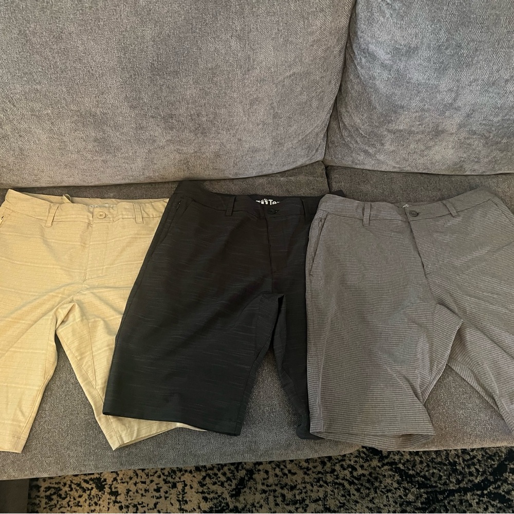 3 Pairs NWOT Hang Ten Men's Flat Front Shorts - Charcoal, Gray, Tan